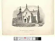A print c.1850 showing Haycock's early-19th century church in a Strawberry Hill Gothick style