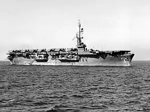 USS Puget Sound (CVE-113) at anchor in Tokyo Bay in October 1945