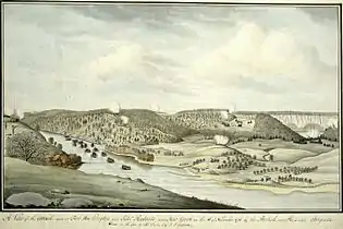 A View of the Attack against Fort Washington and Rebel Redouts near New York on November 16, 1776 by the British and Hessian BrigadesWatercolor by Thomas Davies