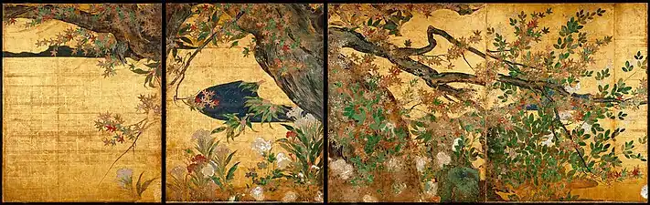 Maple, colour on gold paper, at Chishaku-in, Kyoto (1593),  National Treasure.