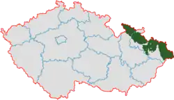 Czech Silesia (green) in relation to the current regions of the Czech Republic