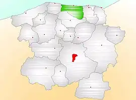 Map showing İnebolu District (green) in Kastamonu Province