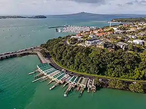 View from Hobson Bay looking northeast over Ōrākei towards Rangitoto Island