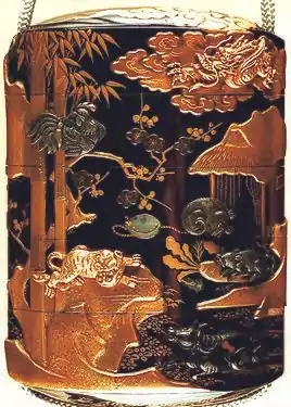 Inro. Twelve calendrical animals in a landscape, 19th century