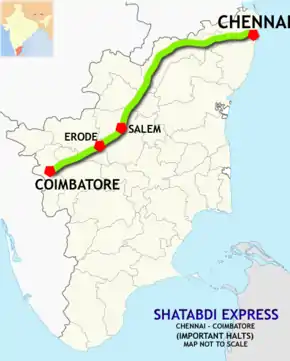 (Chennai–Coimbatore) Shatabdi Express route map