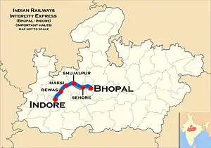 (Indore–Bhopal) Intercity Express Route map