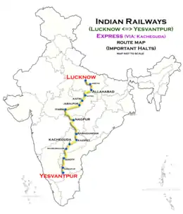 (Lucknow–Yesvantpur) Express (via Kacheguda) route map