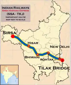 (Sirsa–Tilak Bridge) Express route map