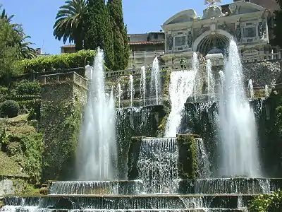 Partial view the garden of Villa d'Este in Tivoli (Italy)