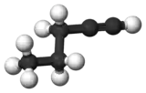 Ball-and-stick model of 1-pentyne