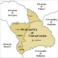 The Principality of Transylvania, the successor of Eastern Hungarian Kingdom (1570). Partium is depicted in the darker colour