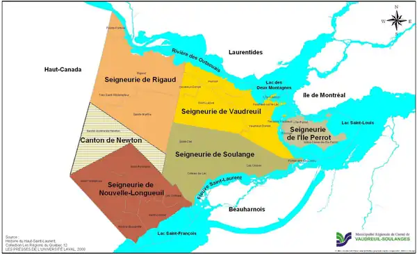 Map showing the seigniories which composed Vaudreuil electoral district