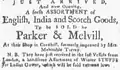 Advertisement for Parker & Melvill, Cornhill, Boston, 1773