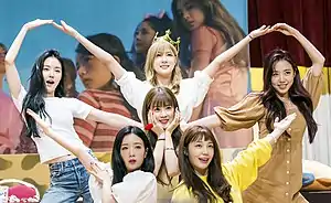 Apink in July 2018(From left to right: Na-eun, Bo-mi, Ha-young, Cho-rong, Eun-ji, Nam-joo)