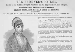 Advertising for the Prisoner's Friend published on Cornhill, c. 1840s. "Devoted to the abolition of capitol punishment, and the improvement of prison discipline"