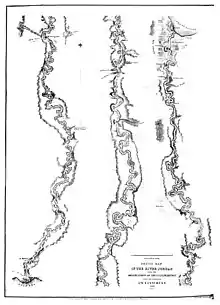 1849 William F. Lynch map of the Jordan River showing Jisr el-Majami, as well as Jisr ed Damiye