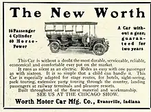 1907 Worth 16 passenger Model F car advertisement in Motor Magazine