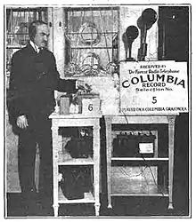 Image 49Lee DeForest broadcasting Columbia phonograph records on pioneering New York station 2XG, in 1916 (from History of broadcasting)