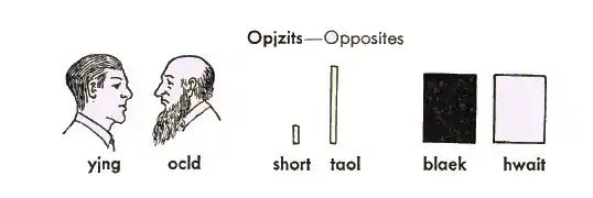 1938 English to people of the 70th century showing opposites