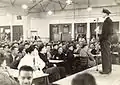 James talks to employees at a Rotol Airscrew factory in the Midlands following the raid against the Scharnhorst, 1941