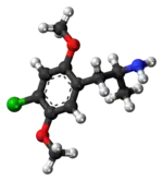 Ball-and-stick model of the 2,5-Dimethoxy-4-chloroamphetamine molecule