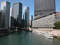 Viewed from Michigan Avenue Bridge with 330 North Wabash