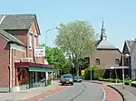 To the left the Heelweg in Dinxperlo, to the right the  Hellweg in Suderwick with the Michaelskirche