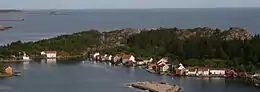 Svinør from Åvik. The small round pier in the foreground is connected to Åvik.