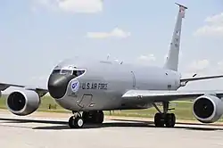 A KC-135R Stratotanker from the 134th Air Refueling Wing taxies on the ramp at McGhee Tyson ANGB.