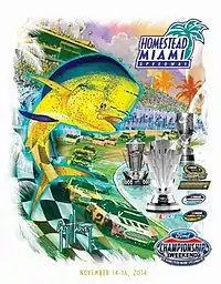 The 2014 Ford EcoBoost 400 program cover, featuring a beluga whale. Artwork by Guy Harvey.