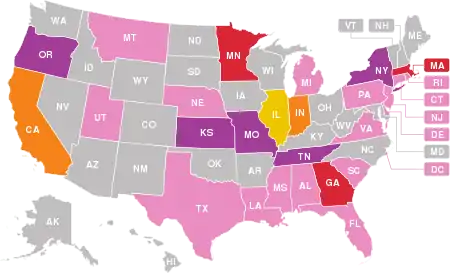 A total of 68 deaths linked to vaping products have been confirmed among 27 states and the District of Columbia: Alabama, California (4), Connecticut, Delaware, District of Columbia, Florida, Georgia (3), Illinois (5), Indiana (4), Kansas (2), Louisiana, Massachusetts (3), Michigan, Minnesota (3), Mississippi, Missouri (2), Montana, Nebraska, New Jersey, New York (2), Oregon (2), Pennsylvania, Rhode Island, South Carolina, Tennessee (2), Texas, Utah, and Virginia.