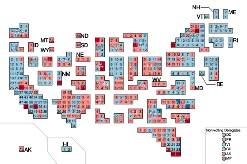 Cartogram of results: