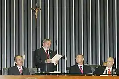 President Lula da Silva delivers the inaugural address at the National Congress