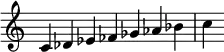 
{
\override Score.TimeSignature #'stencil = ##f
\relative c' {
  \clef treble
  \time 7/4 c4 des es fes ges aes bes c
} }
