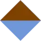 A two-toned diamond shape, one half of which is brown and the other half light blue