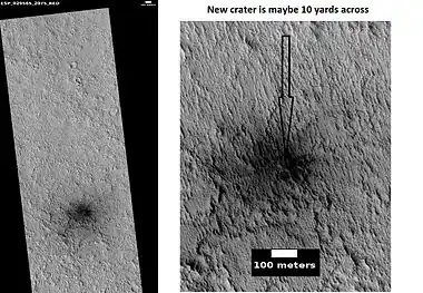 HiRISE images showing discovery of a new crater with HiWish program