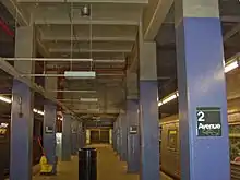 A large indentation on the ceiling of the Second Avenue station on the Lower East Side, through which the unbuilt Second Avenue Subway was to pass