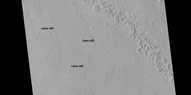 Close view of lava rafts from previous image, as seen by HiRISE under HiWish program