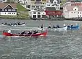 Children's rowing race for girls under 15, Norðoyastevna 2012. Jallurin won the race.