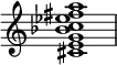 
{
\override Score.TimeSignature #'stencil = ##f
\relative c' {
  \clef treble \key c \major
  <cis e g bes c es fis a>1
} }
