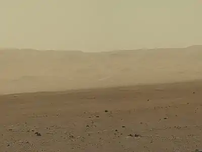 Gale rim about 18 km (11 mi) north of Curiosity (August 9, 2012)