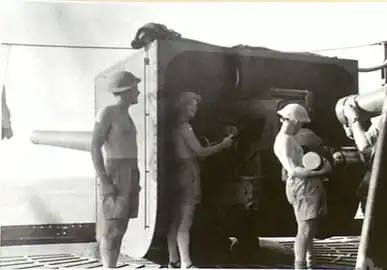 Gun drill on the troop ship RMS Laconia during World War II