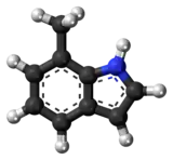 Ball-and-stick model of the 7-methylindole molecule