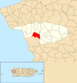 Location of Añasco Arriba within the municipality of Añasco shown in red