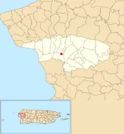 Location of Añasco barrio-pueblo within the municipality of Añasco shown in red