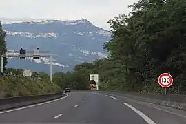 Regular 130 km/h speed limit on regular interurban motorway (A41 autoroute) between Grenoble and Geneva.