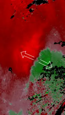 Downburst on a weather radar.