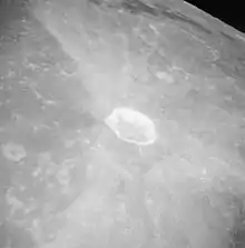 Asymmetrical ray system about the lunar crater Proclus (Apollo 15 image)