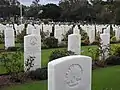 Commonweath war grave headstones, looking north-west (2021).