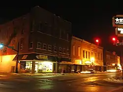 Elwood Downtown Historic District at night